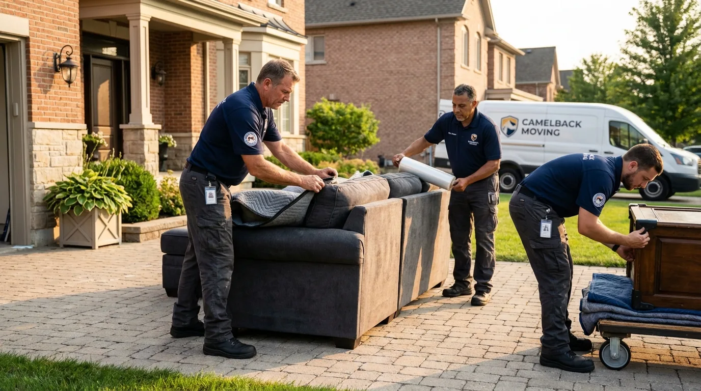 Large estate moving crew wrapping furniture in Lemoore, CA